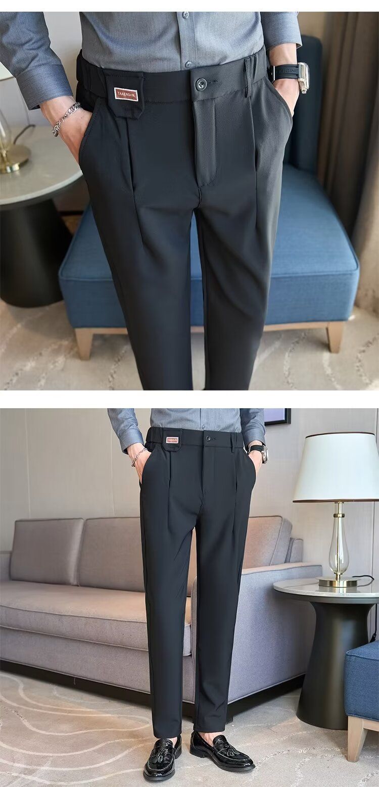 Spring And Summer New Men's Suit Pants Men's Solid Color Non-ironing Casual Pants Commuting To Work Slim-fitting Solid Color Nine-point Pants_voghion.com