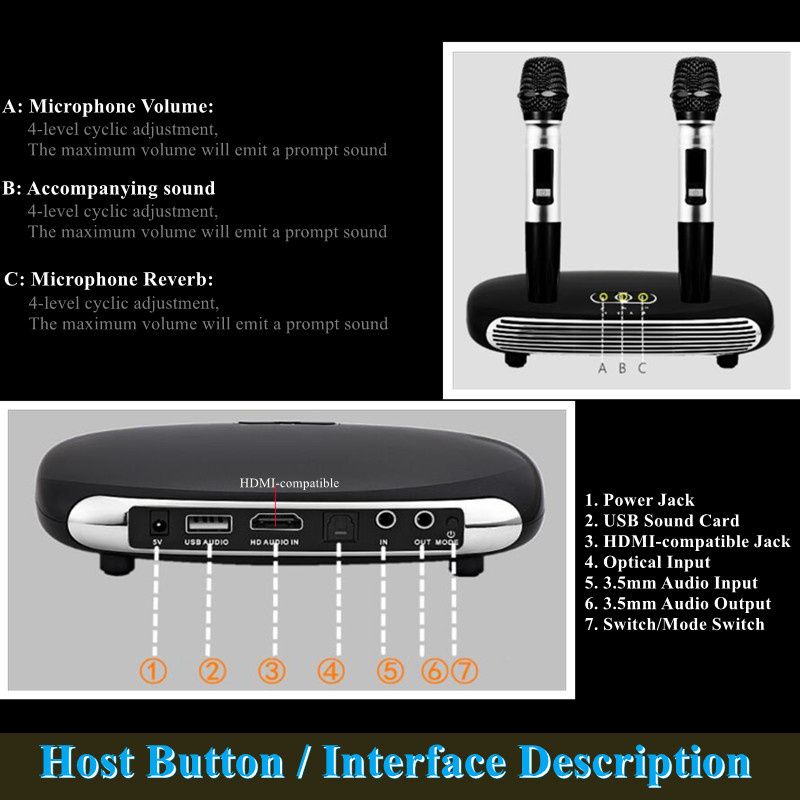 K8 Optical Bluetooth-Compatible Wireless Dual Microphone ARC Home Echo System Singing Karaoke Machine Box K-Song Player 30M Far_voghion.com