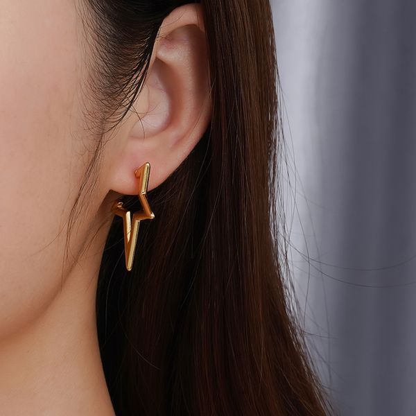 Orecchini a forma di stella a cinque punte in acciaio inossidabile, di tendenza europea e americana, per donne, di alta qualità, leggeri e semplici, placcati_voghion.com