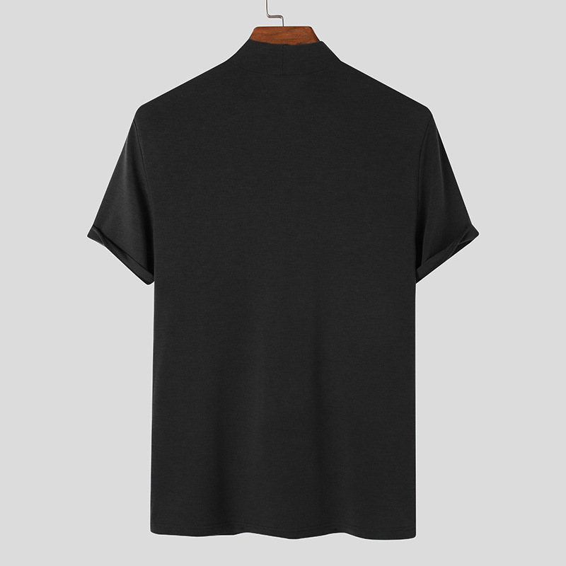 2023 sommer Solide Kurzarm Mode Bottom Shirt männer Enge High Neck T-shirt_voghion.com