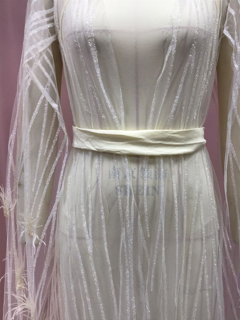 Elegantes Abendkleid mit langen Ärmeln für Damen – Sexy Abendkleid mit hoher Taille für Hochzeit, Party und Bankett (Elfenbein, Blau, Lila)_voghion.com
