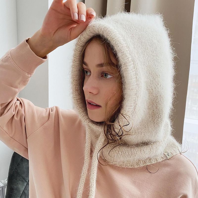 Cagoule coréenne, style étranger, mode automne-hiver, écharpe chaude, col intégré, bonnet tricoté en laine pour femme_voghion.com