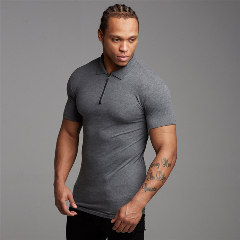 Muskel manliga bror sport pikétröja pikétröjor män sommar kortärmad lapel fitness T-shirt_voghion.com