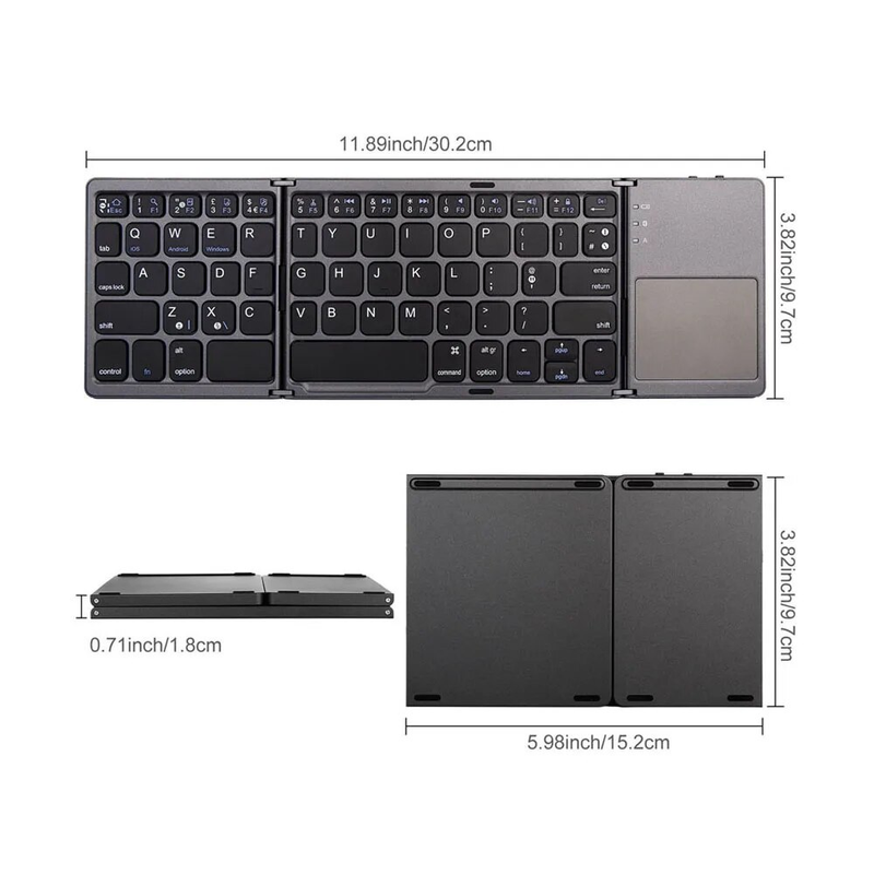 B033 Mini Kablosuz Klavye Bluetooth Dokunmatik Yüzey Taşınabilir Manyetik Üçlü Katlanır Klavye Windows Android IOS IPad Telefon İçin_voghion.com