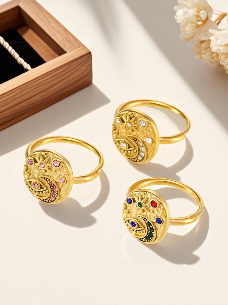 Anello da donna con zirconi, stella e luna geometriche, in oro e argento, con pietre bianche, rosa e multicolori_voghion.com