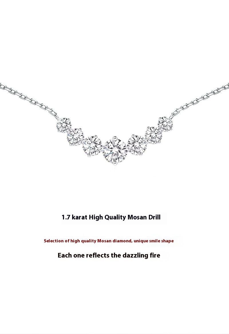 Seven Princess Mosang Stone Halskette W, Pure Sier, Kleines und beliebtes Design, High Sense Halsbandkette für_voghion.com