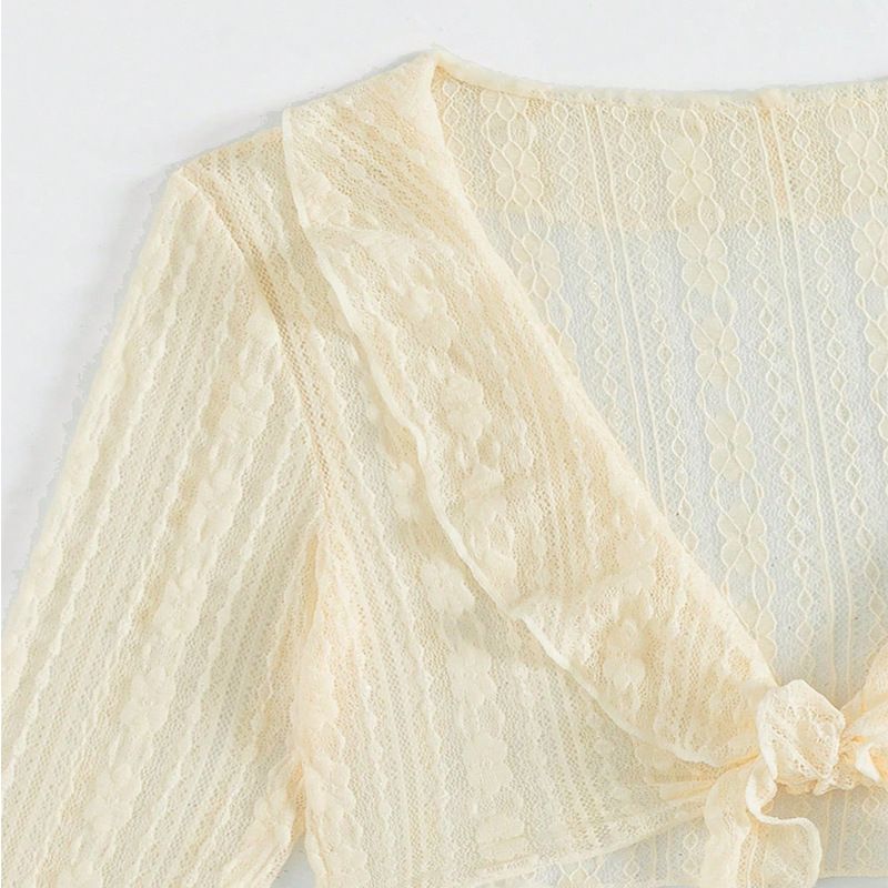 Damenbekleidung Langarm Cover Up Strandkleid Bikini Vierteiliges Set_voghion.com