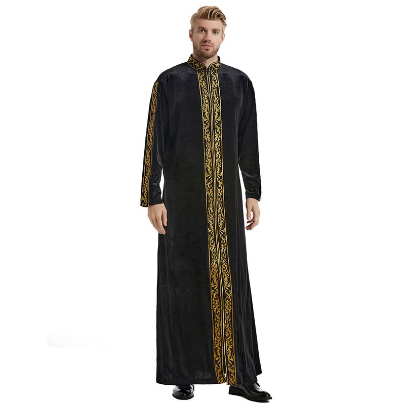 Caftán musulmán para hombre, cuello alto, bordado, thobe de Ramadán con mangas largas, túnica islámica, caftán, thawb, Dubái._voghion.com