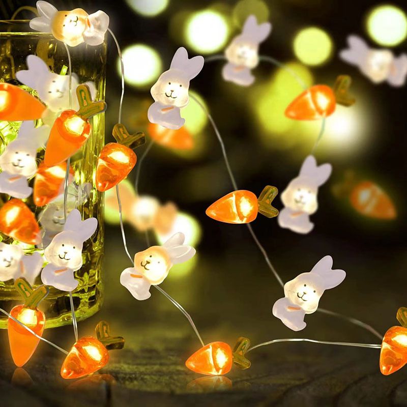 Lampa z drutu miedzianego LED, lampa dekoracyjna z królikiem, marchewką, jajkiem, lampą z drutu miedzianego, wielkanocnym sznurem świetlnym_voghion.com