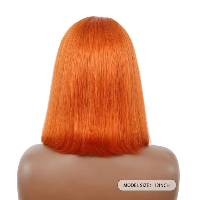 Bob Ginger Lace Front Wig Human Hair Color #350 Pre Plucked Glueless 6x4_voghion.com