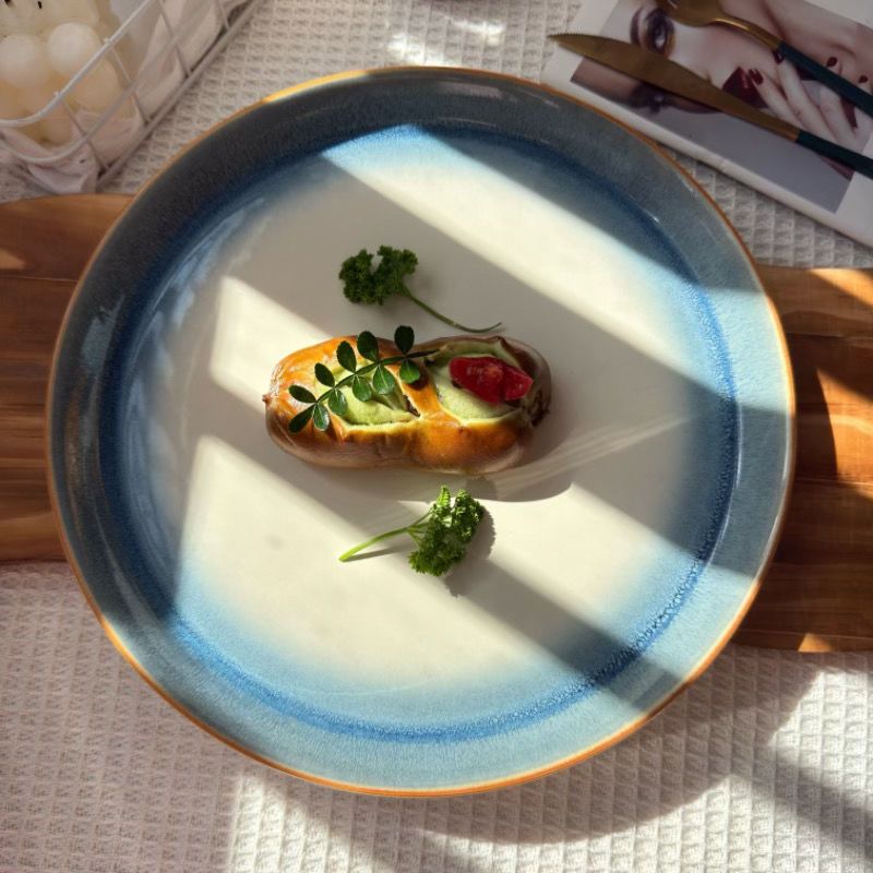 Piatto in ceramica di alta qualità in stile nordico, sotto smalto, per uso domestico e alberghiero, grande piatto commerciale con piccoli difetti._voghion.com