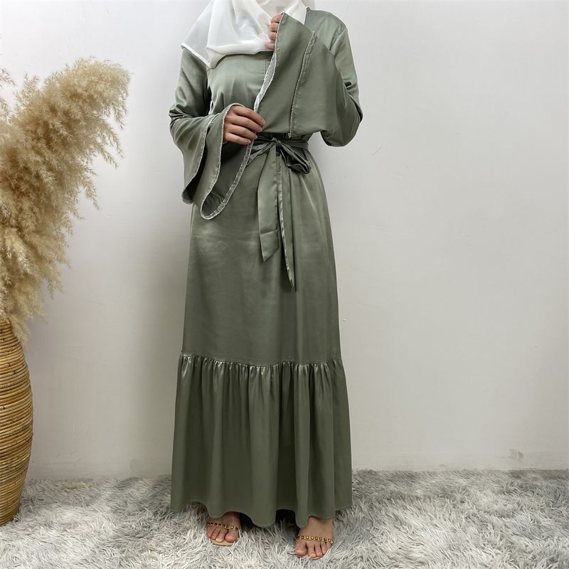 Yeni Saten Müslüman Kadın Elbisesi Çift Çan Kollu Abaya Lüks Dubai Elmas Uzun Elbise Etek Ucu Eklemeli Kaftan Faslı Kadın Zarif_voghion.com
