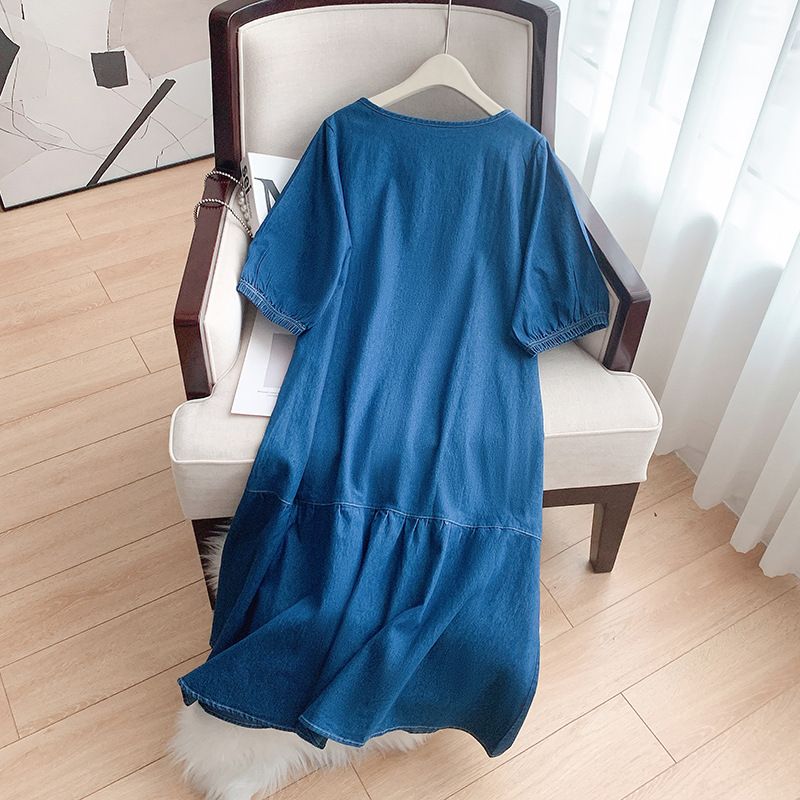 women's style V-neck denim dress_voghion.com