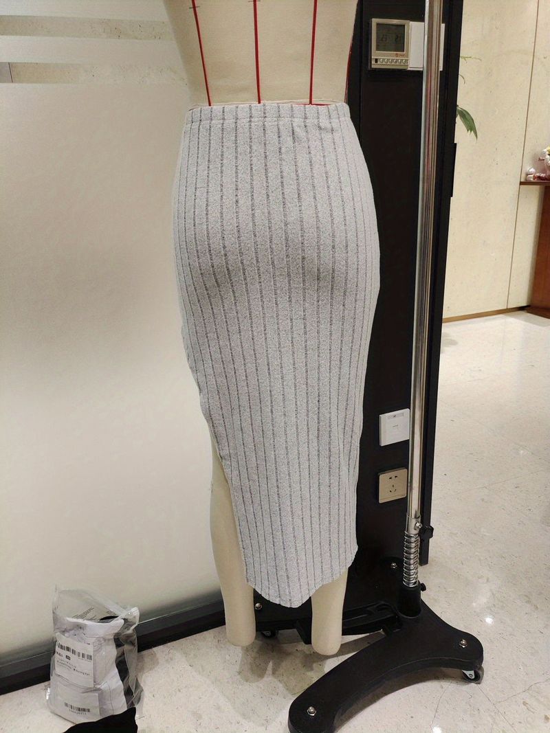 Dames strakke mode effen kleur pitstrip dames kleine ronde hals met lange mouwen en zijvorkrokset_voghion.com