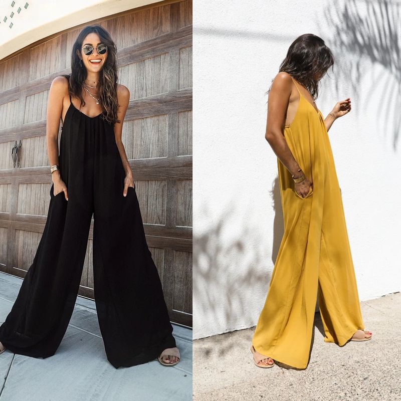 Damkläder Sexig V-ringad grimma lös jumpsuit hem casual semester stil jumpsuit kvinna_voghion.com