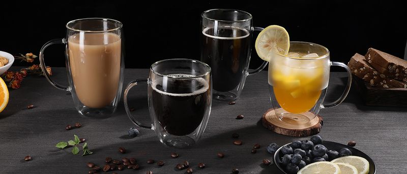 Aurzen 2 Pack Double Walled Glass Mugs With Handles, Large Insulated Layer Coffee Cups, 12oz Clear Borosilicate Mugs,_voghion.com