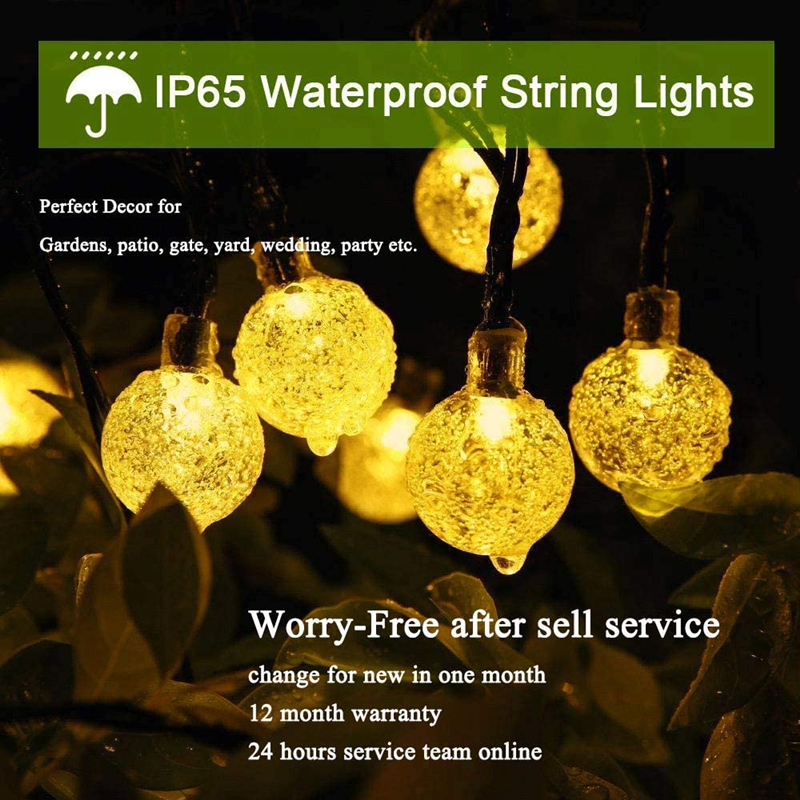 LED-Solar-Lichterketten für den Außenbereich, 60 LEDs, wasserdicht, Kristallkugel-Lichter mit 8 Modi, Gartenlicht für Terrassenparty, Baumdekoration_voghion.com