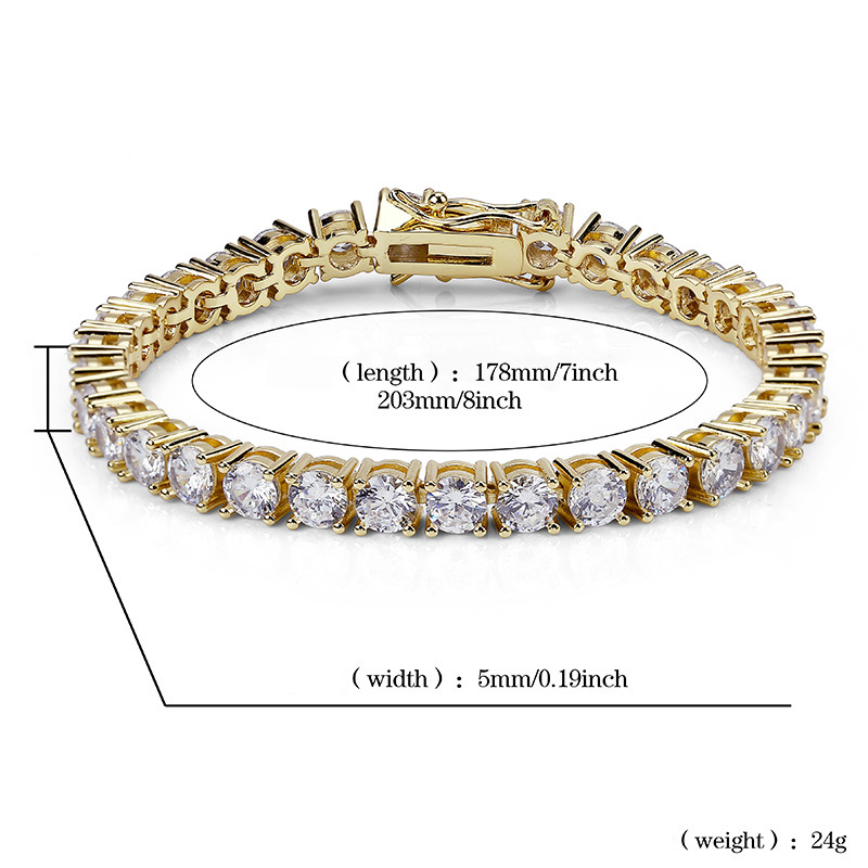 Hip-Hop-Tennisarmband für Herren mit mikropaviertem Zirkonia – Größen 5 mm und 6 mm in Gold, Silber, Roségold – Längen 7" und 8" – trendiges geometrisches Design_voghion.com