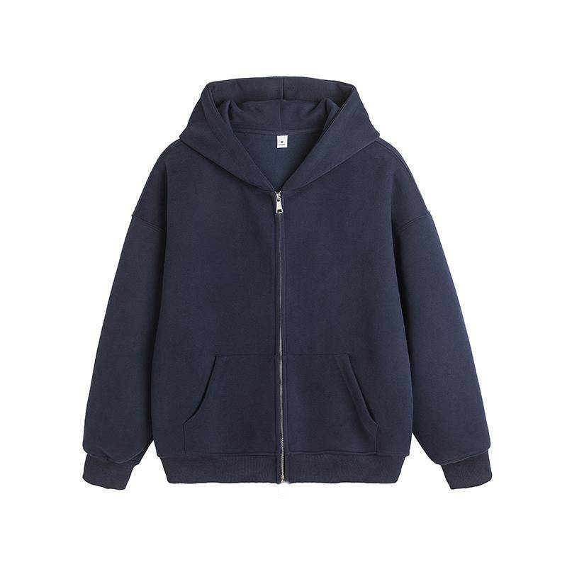 Moletom masculino com capuz e zíper prateado, pulôver grosso e quente, estilo streetwear, casual e solto para outono e inverno_voghion.com