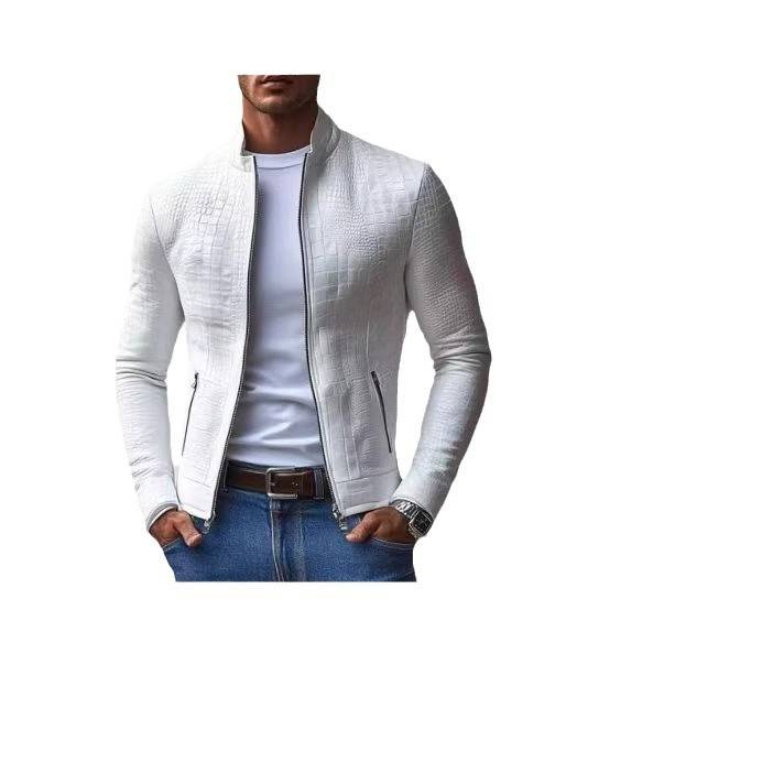 "Herren Stehkragen Business Casual Jacke - Leichter Slim Fit Blazer Mantel für Herbst Winter (S-XXXL, Weiß)"_voghion.com