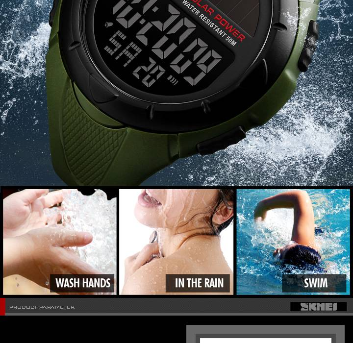 14050 Solarbetriebene Smartwatch mit Zeit, Stoppuhr, Wochenanzeige, Alarm, Datum, EL-Hintergrundbeleuchtung, 50 m Wasserdichtigkeit, 12/24-Stunden-Format_voghion.com