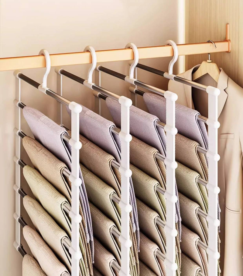 Multi-Layer Pants Hanger, Anti-Slip Stainless Steel Foldable Clothes Rack, Space Saving Wardrobe Organizer, Home Storage Solution_voghion.com