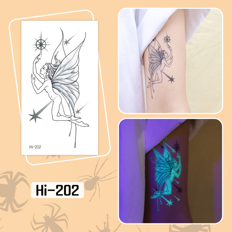 Adesivi per tatuaggi temporanei luminosi di Halloween, cartoni animati, zucca, teschio e farfalla per bambini._voghion.com