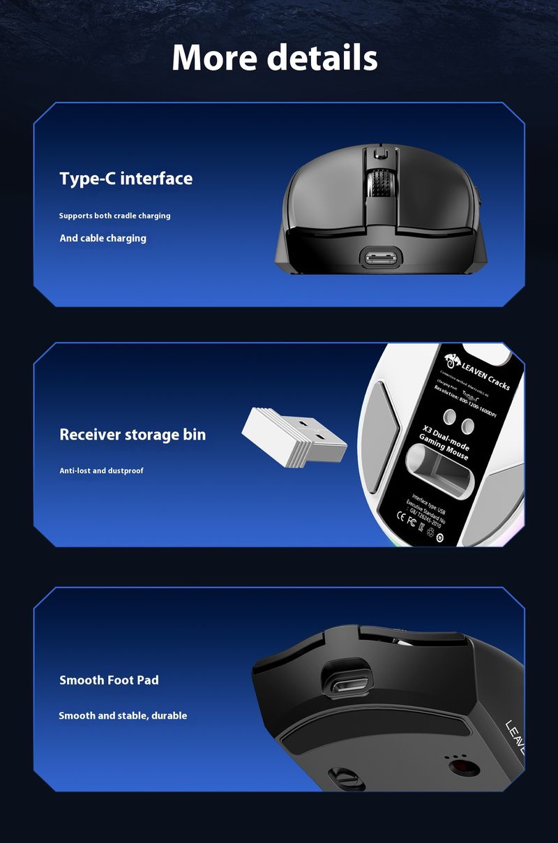 Mouse da gioco wireless con dock di ricarica RGB - Bluetooth e doppia modalità 2.4G, 2000 DPI, 6 velocità regolabili, rotella di scorrimento a 4 vie, design ergonomico_voghion.com