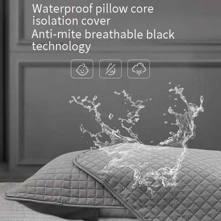 Housse de coussin imperméable – Hypoallergénique, anti-transpiration et anti-acariens, 48 x 74 cm, gris/beige, tissu polyester respirant_voghion.com