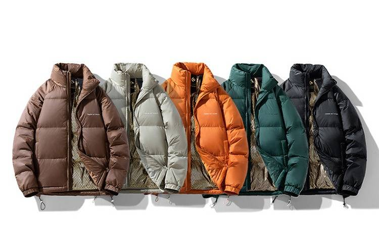 Jaqueta curta de inverno masculina, casaco combinando para casal, gola alta à prova de vento, jaqueta acolchoada de penas de pato branca e quente_voghion.com