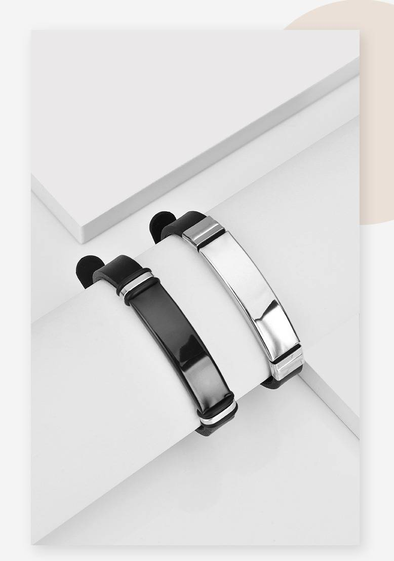 Custom Engraved Titanium Steel Bracelet For Couples - Trendy Unisex Student Wristband With Silicone Lining - Geometric Design Gift For Anniversary_voghion.com