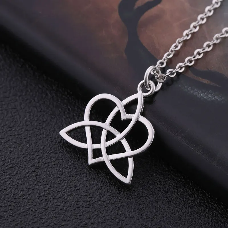 Moda Skyrim Vichingo Celtico Nodo d'Amore Ciondolo Geometrico Argento Antico Triquetra Catena Collana Amuleto Gioiello Regalo per Donne_voghion.com