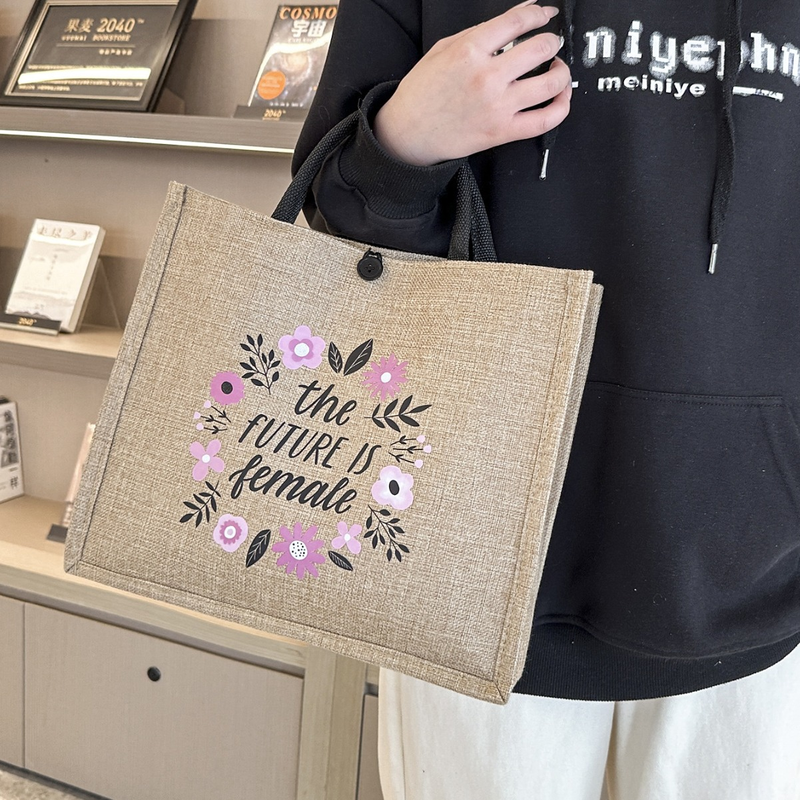 Ins für Büroangestellte, neue Bento-Tasche mit großem Fassungsvermögen zum Einkaufen, Leinenhandtasche mit künstlerischem Muster für Damen_voghion.com