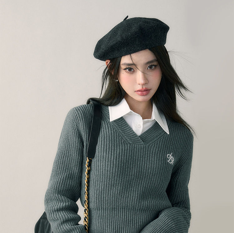 Deeptown Harajuku Basic Schwarz Abgeschnitten Pullover Frauen Vintage Koreanischen Stil Schlank Grau Langarm Strickpullover Weibliche Adrette Mode_voghion.com