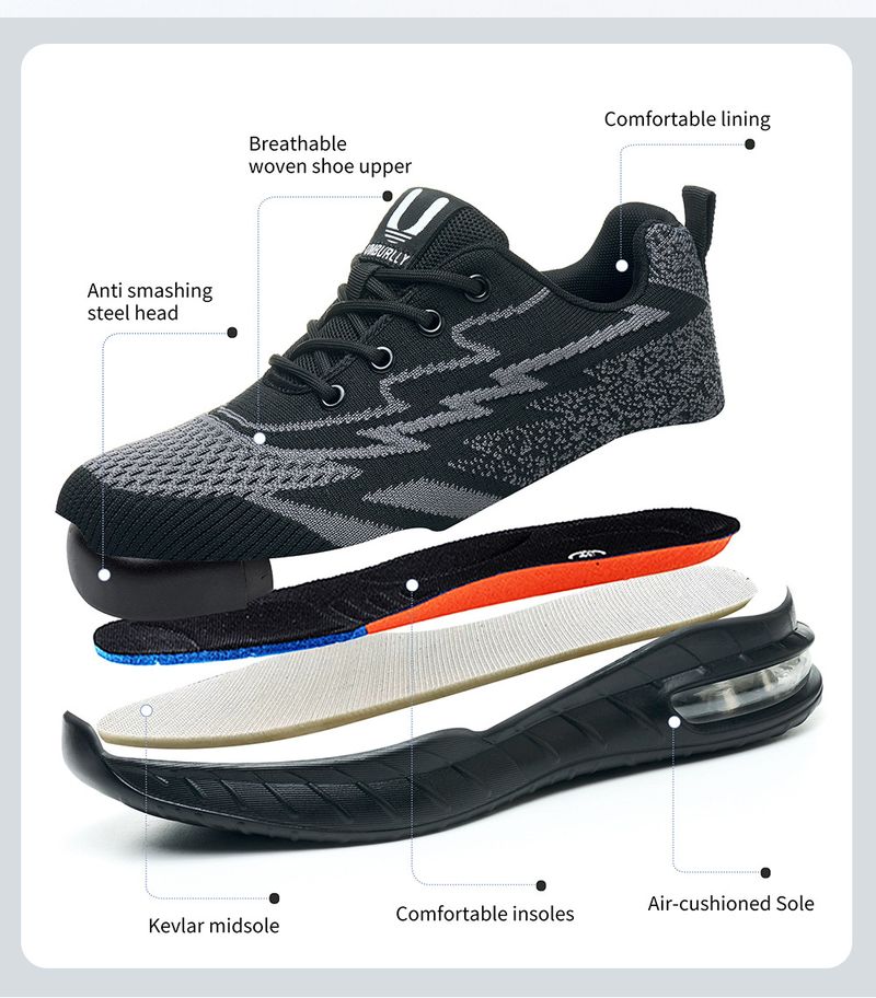 Scarpe antinfortunistiche leggere da lavoro, da donna, con punta in acciaio, anti-perforazione e anti-sfondamento, per cantieri edili._voghion.com