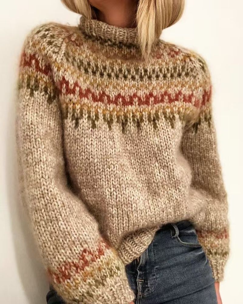 Pull en tricot à col montant pour femme, coupe ample, style décontracté et de bureau_voghion.com