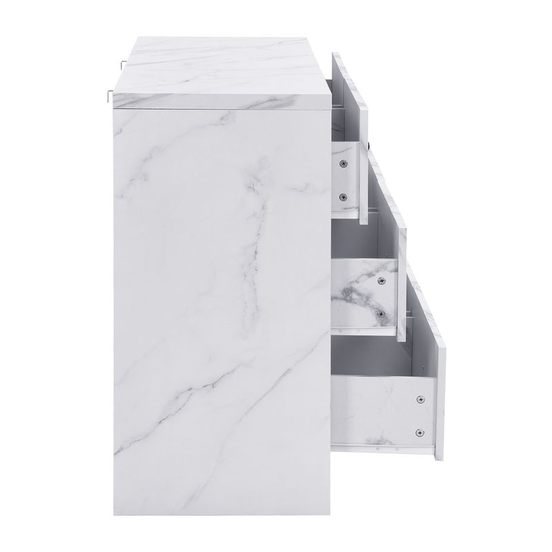 Credenza 120 cm Mit Marmor-Optik, 6 Schubladen, Schwarzem Holzgriff_voghion.com
