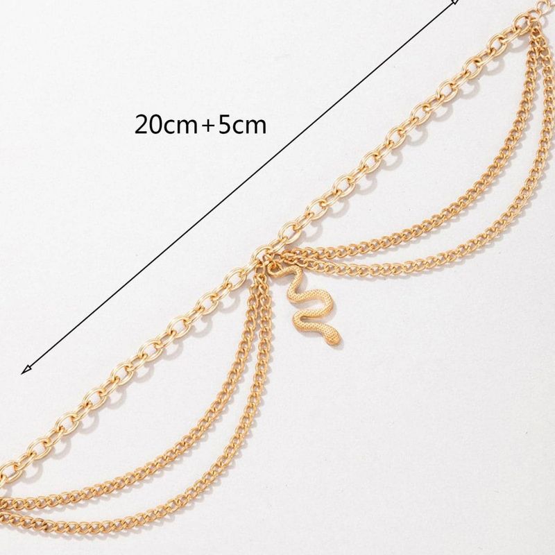 Fashion Jewelry Gold Heart Chain Tassel Snake Pendant Three-Layer Anklet For Women_voghion.com