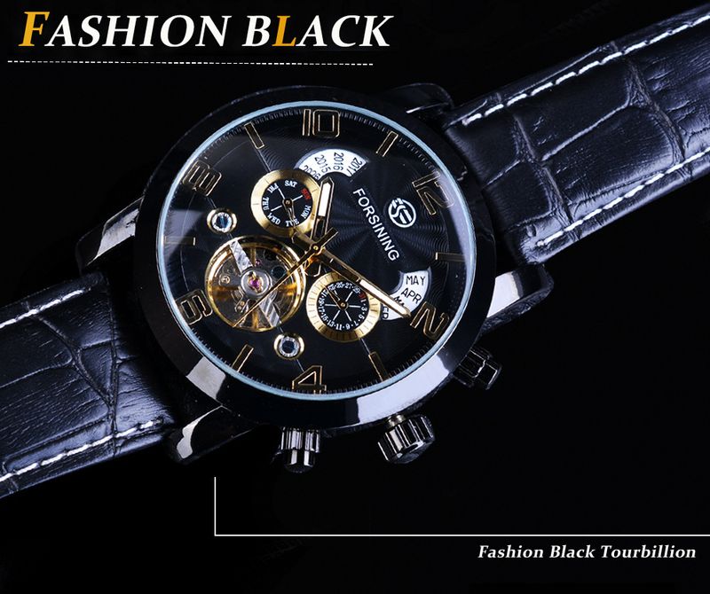 Orologio automatico di lusso da uomo con tourbillon e quadrante grande, cinturino in vera pelle, fibbia in acciaio inossidabile, vetro minerale, orologio casual alla moda_voghion.com