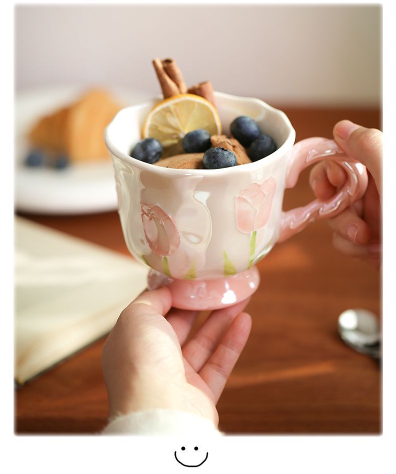 Tazza in ceramica con calice a forma di tulipano con fiore perlato, dipinta a mano, regalo personalizzato per il compleanno del migliore amico_voghion.com