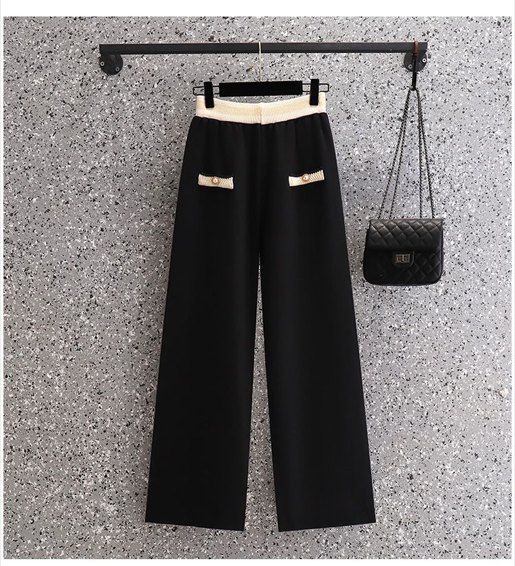 Büyük Beden Renk Bloklu Örgü Kazak ve Geniş Paça Pantolon Takımı - Kadınlar İçin Trend Günlük Kıyafetler Moda Trendleri_voghion.com