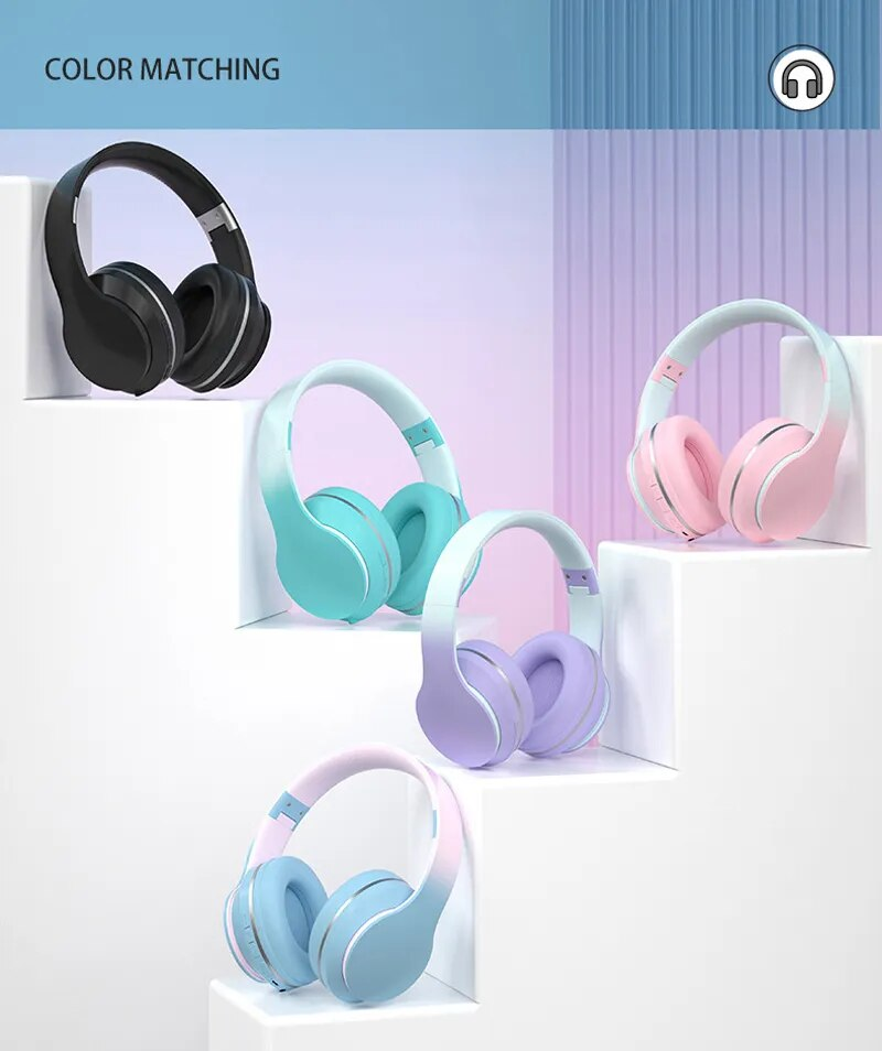 Gradient Color Bluetooth Headsets ireless Headphones Stereo Bass Noise Reduction Foldable Music Helmet Earphone Gift_voghion.com