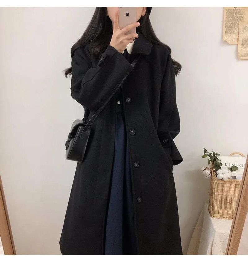 Cappotto di lana da donna stile Hepburn autunno e inverno 2023 nuovo stile coreano di alta qualità cappotto di lana nero ispessito_voghion.com