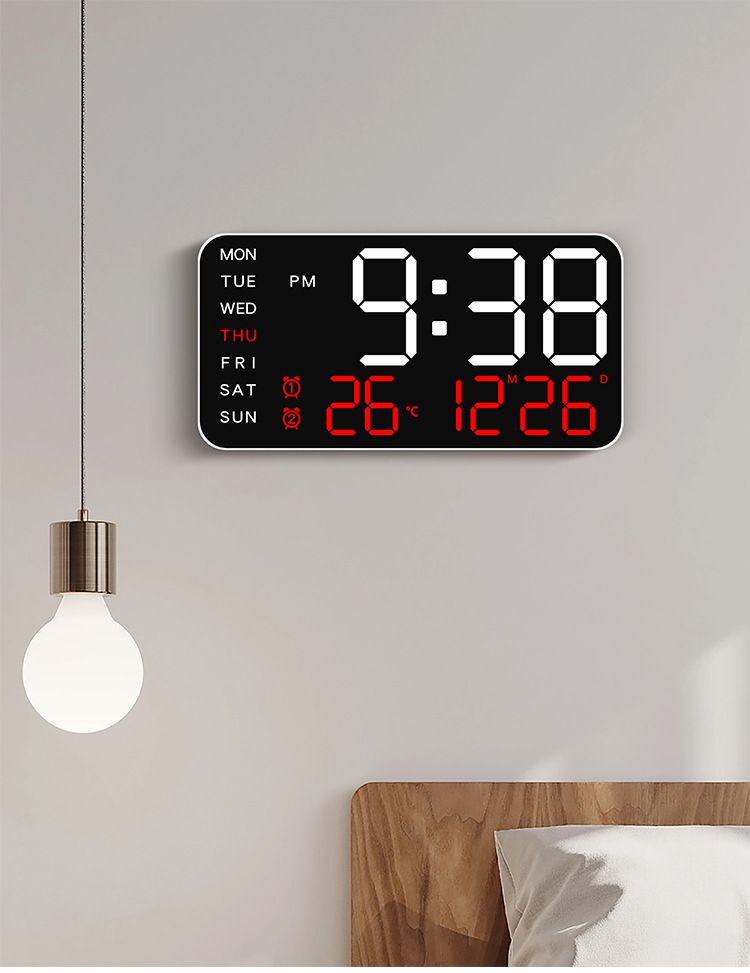 Yeni Çerçevesiz Elektronik Çok İşlevli ve Standlı Çift Kullanımlı Dijital Ekranlı Oturma Odası Duvar Saati 6617_voghion.com