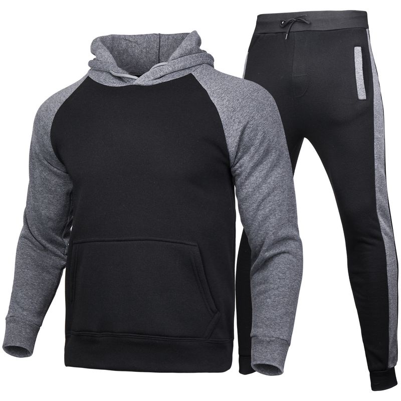 Nuovo set di maglioni sportivi da uomo con maniche a spalla e in pile con cappuccio, coordinato con i colori, alla moda e larghi_voghion.com
