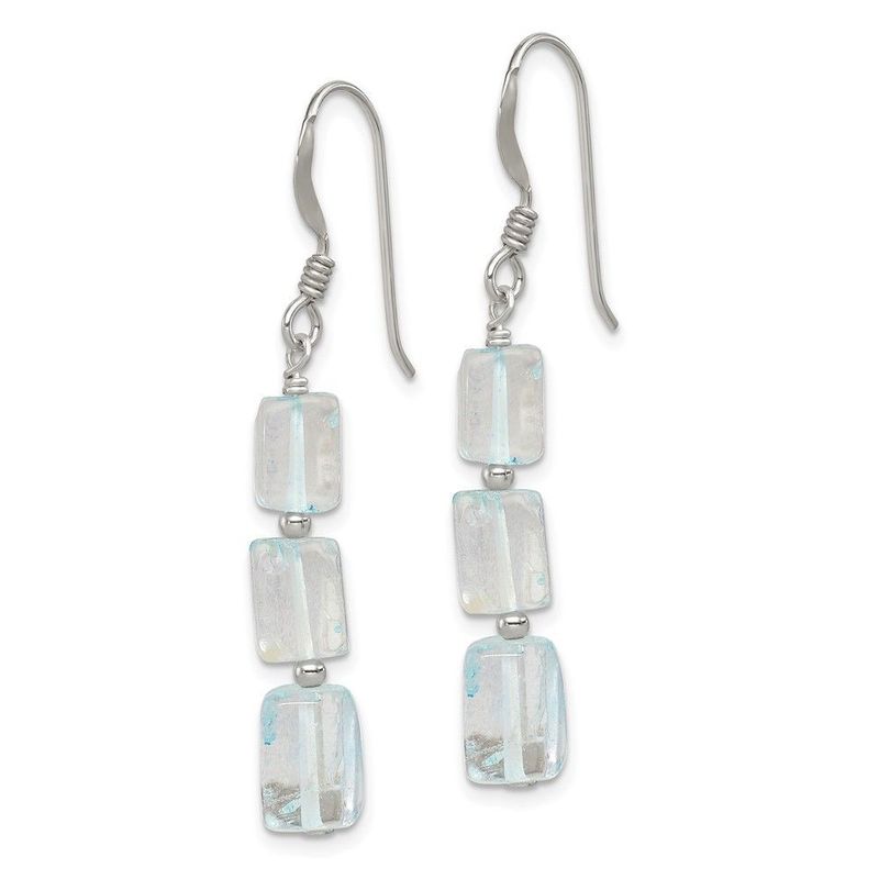 Sterling Silver Polished Rectangular Light Blue Quartz Dangle Earrings_voghion.com