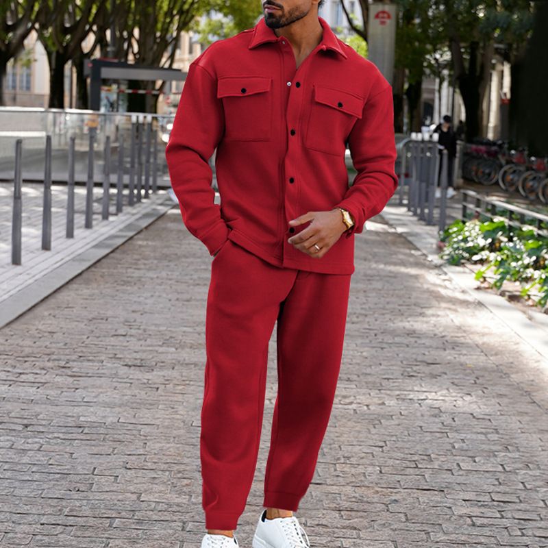 Herbst/Winter Mode Jacke Herren Herbst Wildleder Einreiher Einfarbig Slim Fit Zwei Stück Set für Männer_voghion.com