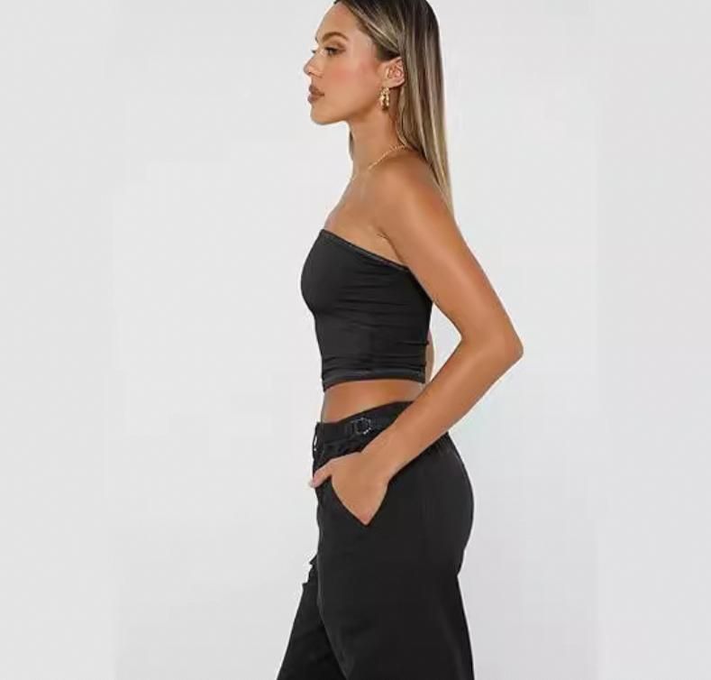 Dam Axelbandslös Tubtopp Sommar Ärmlös Crop Top För Dam Sexigt Bodycon Linne Söt Vardagskläder_voghion.com