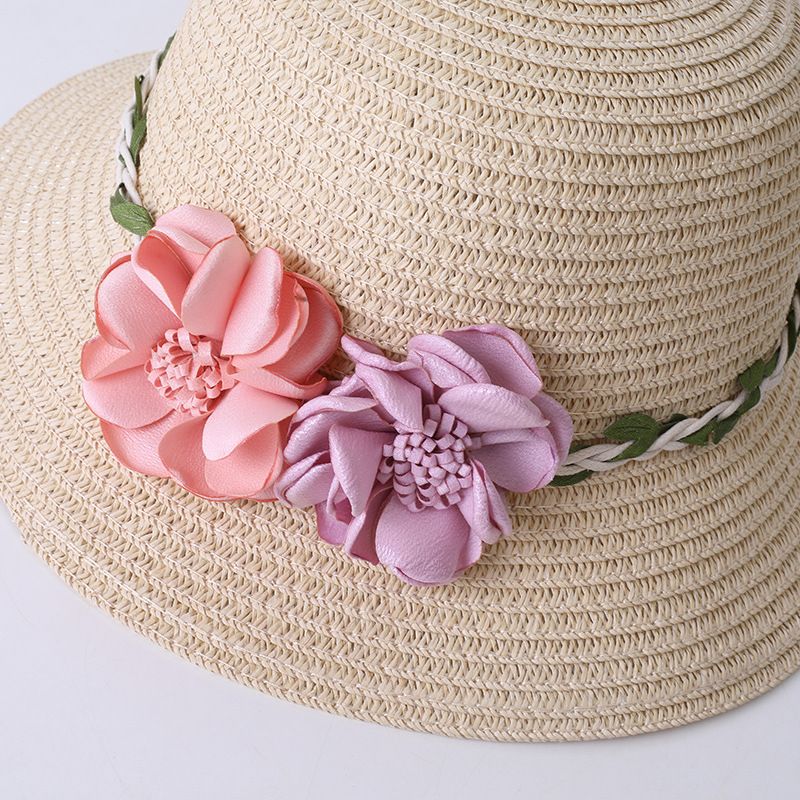 Eltern-Kind-Sommer Neue Blume Kinder Fischer Stroh Mädchen Strand Sonnenschutz Sonnenhut Tasche Set_voghion.com