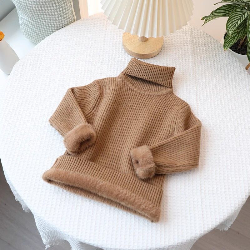 Pull pour enfant Mother & Kids, base en polaire intégrée, pull à col roulé de couleur unie, taille moyenne, pour garçons et filles_voghion.com